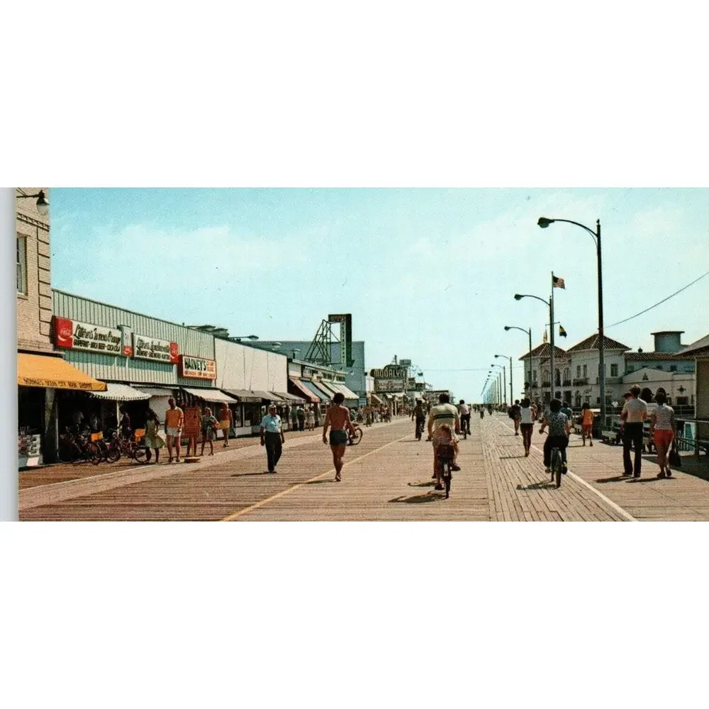 Ocean City Postcard New Jersey Boardwalk Music Pier Coke Sign Harveys Beach Bike